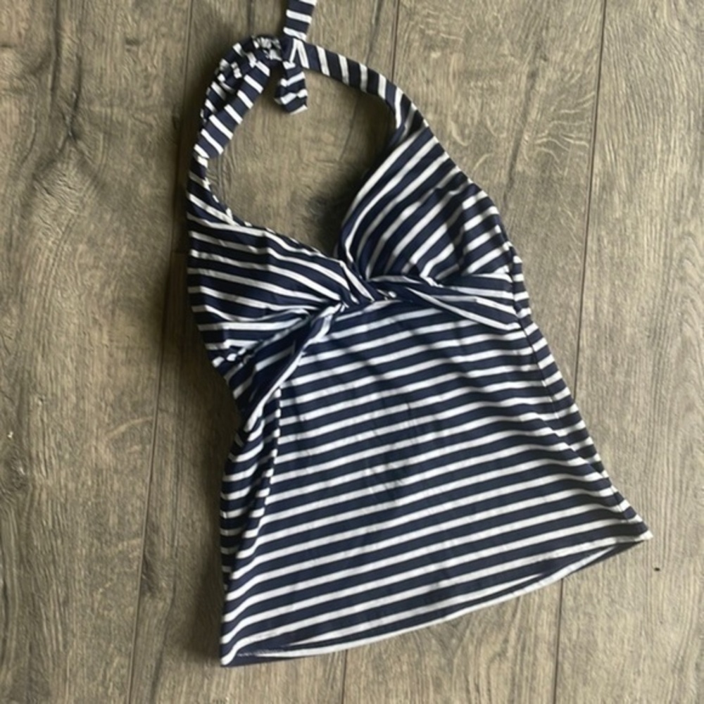 Lands End swimsuit size 4 blue white striped tankini top
